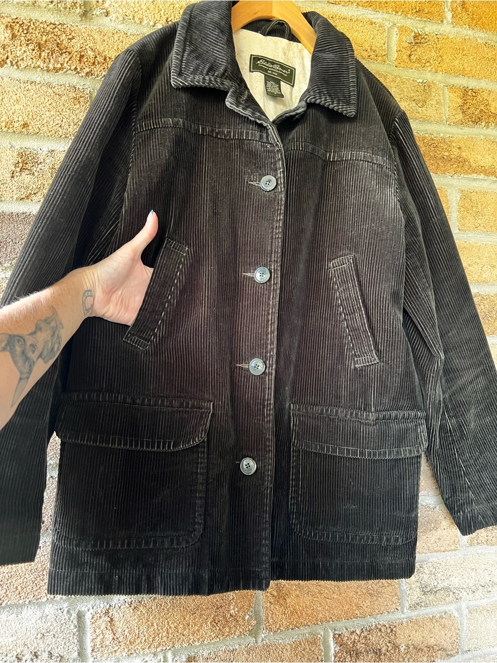 Eddie Bauer Dark Green Corduroy Barn Chore Jacket Lined Utility Small - Picture 12 of 16